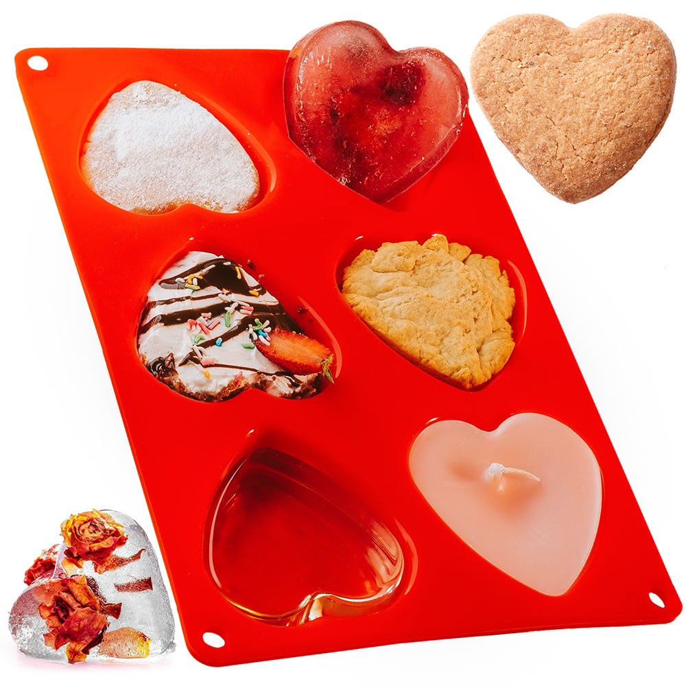 [1Pack] 6-Large 3 Heart Shaped Ice Cube Mold Tray | Fun Silicone Molds for Baking and Freezing: Chocolate, Biscuits, Gummies | BPA Free | Cute