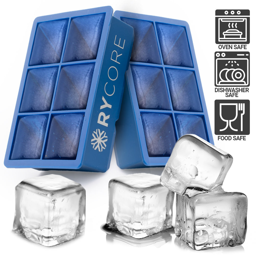 Large Ice Cube Trays for Whiskey | 2 Pack, 2" Molds | 12 Cubes, Blue