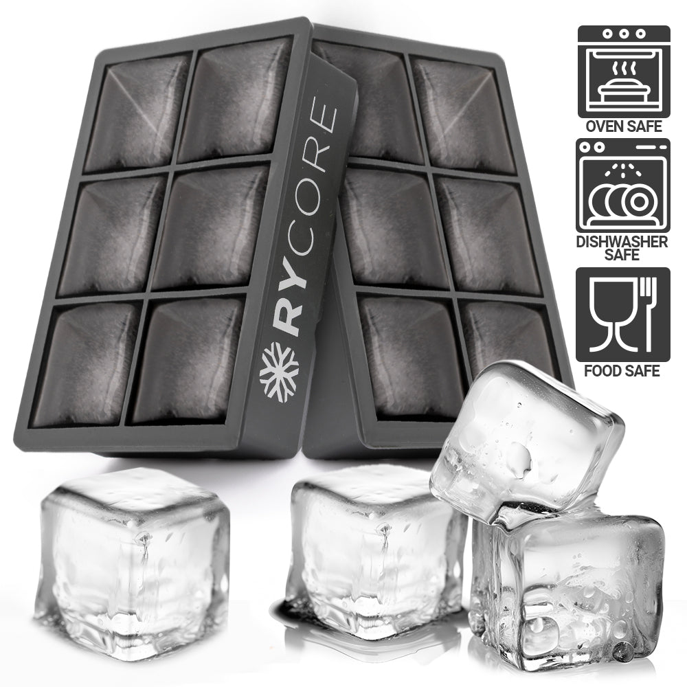 Large Ice Cube Trays for Whiskey | 2 Pack, 2" Molds | 12 Cubes, Black