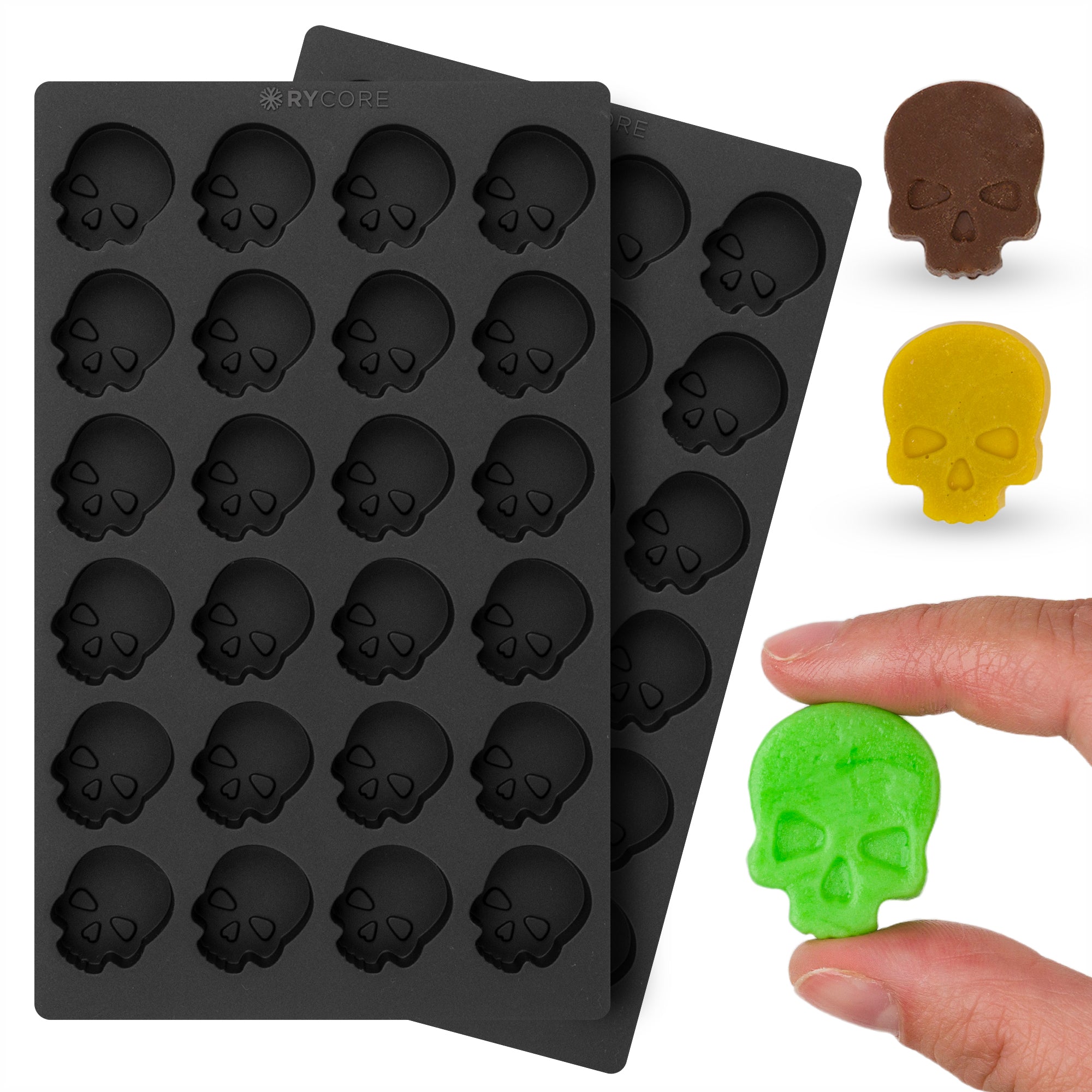 2 Pack - Silicone Skull Mold for Baking, Chocolates & Desserts | Distinctive Skull Design Mini Mold - Craft Candies, Jellies Themed Treats - Premium Quality Skull Molds for Chocolate, Holiday Events