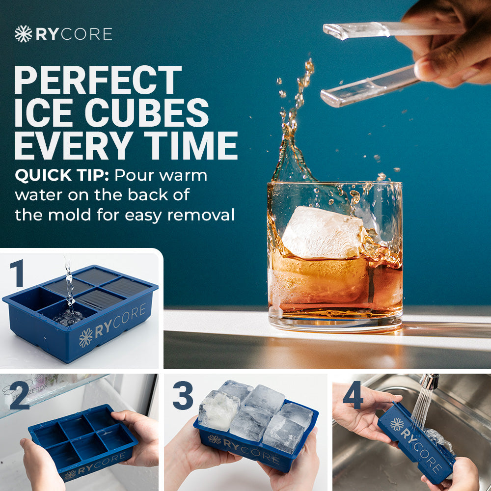 Large Ice Cube Trays for Whiskey | 2 Pack, 2" Molds | 12 Cubes, Blue