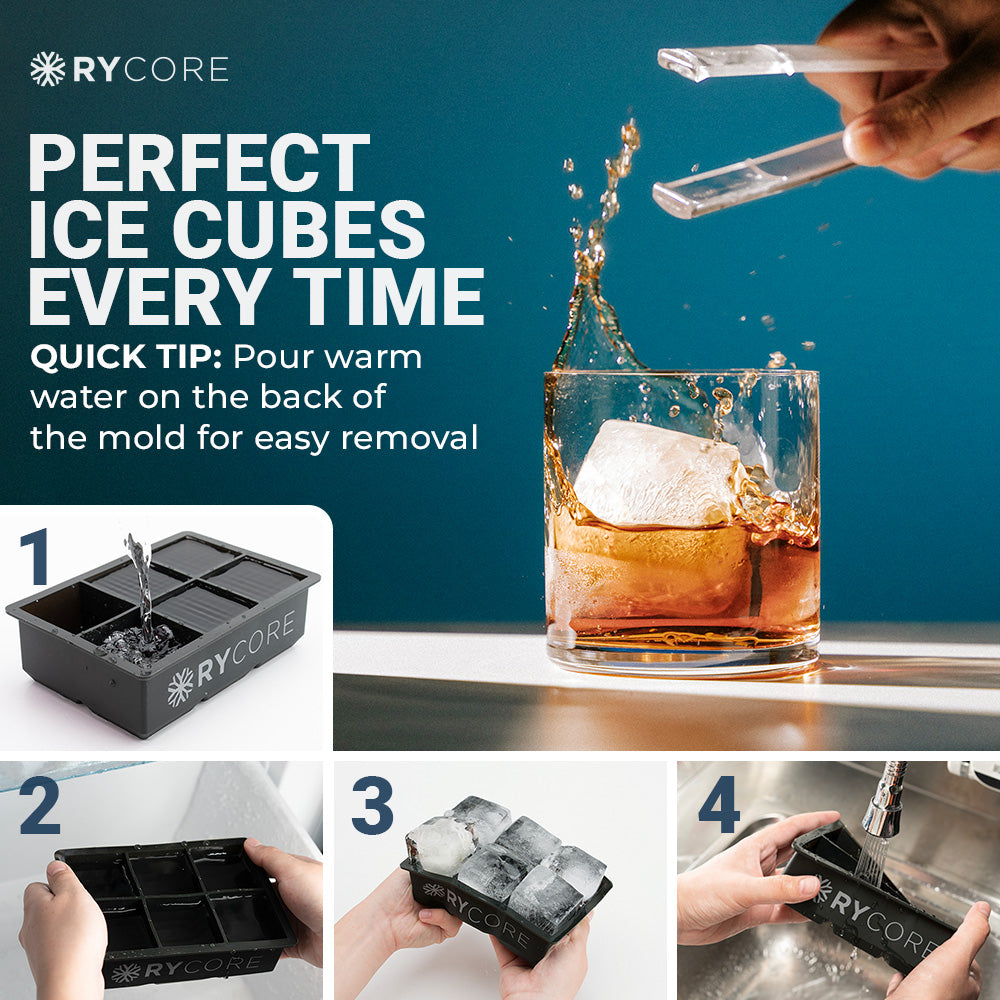 Large Ice Cube Trays for Whiskey | 2 Pack, 2" Molds | 12 Cubes, Black