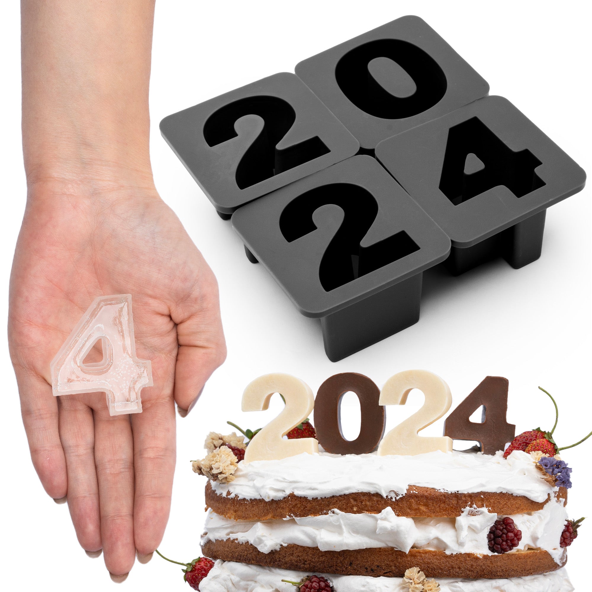 Large Silicone Mold – Numbers 2024  - Cake Mold, Baking Mold, Ice Tray
