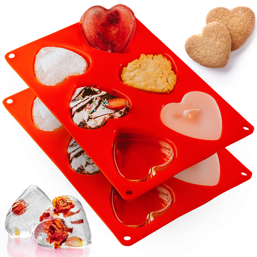 Silicone 3” Heart Shape for Ice Cubes & Baking 12 Hearts - Red