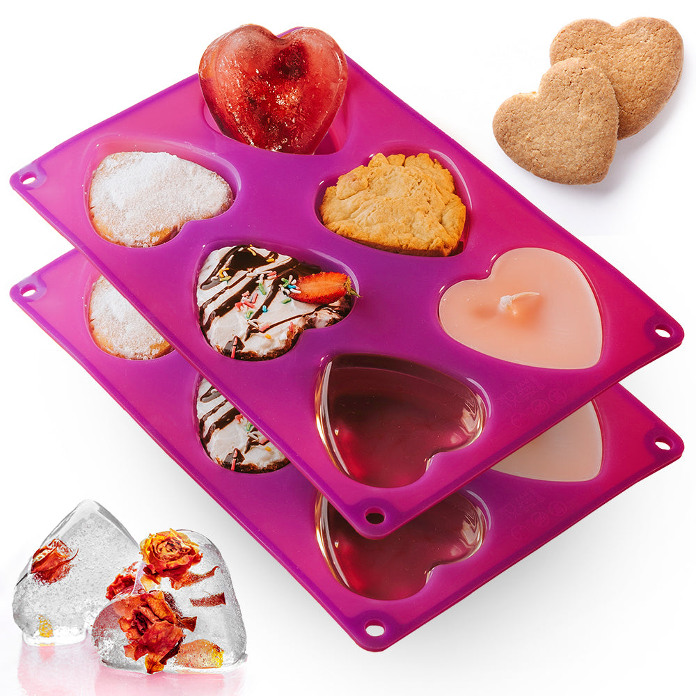 Silicone 3” Heart Shape for Ice Cubes & Baking 12 Hearts - Purple