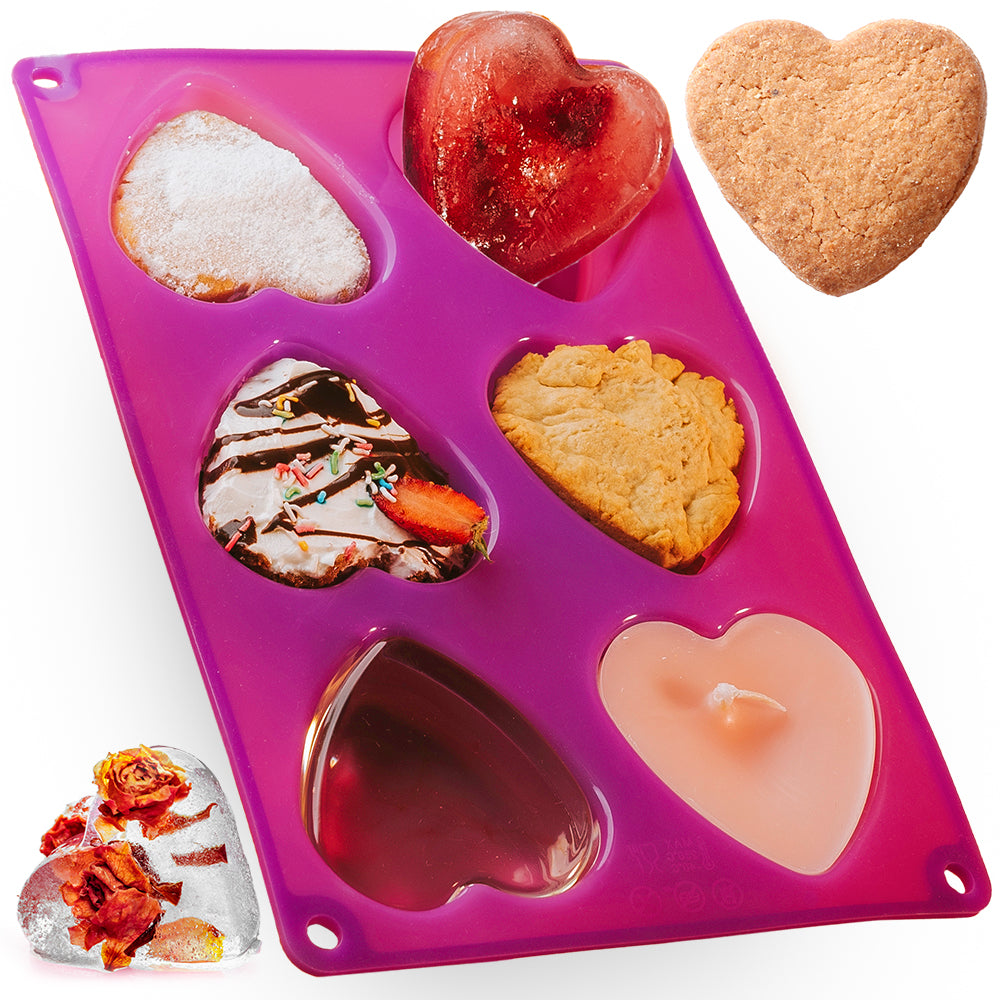 Silicone 3” Heart Shape for Ice Cubes & Baking 6 Hearts - Purple