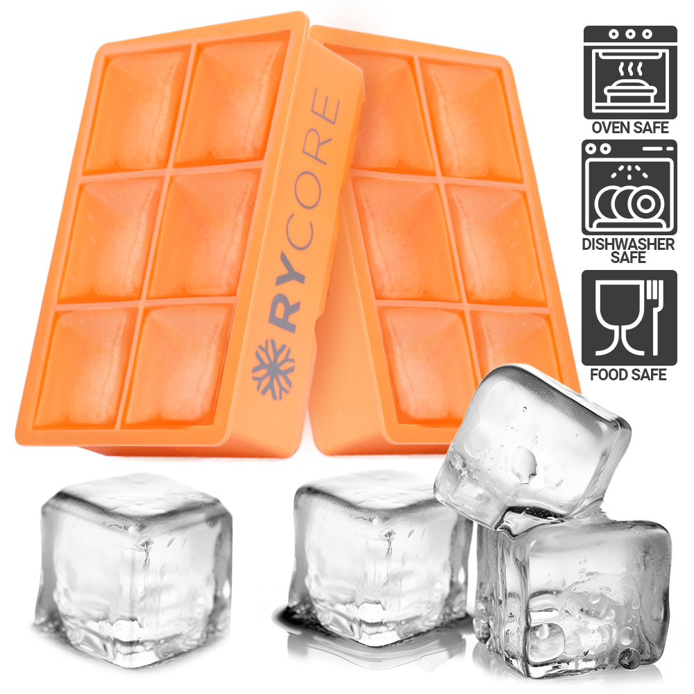 Large Ice Cube Trays for Whiskey | 2 Pack, 2" Molds | 12 Cubes, Orange