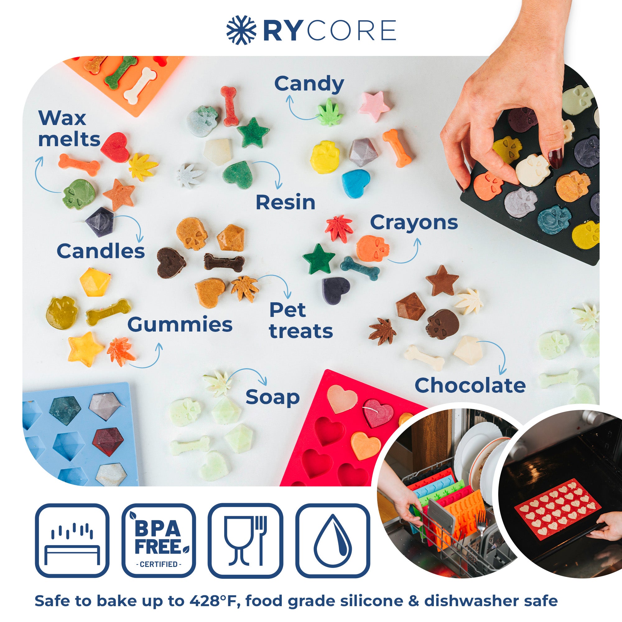 RYCORE Diamond Silicone Mold for Crafting Chocolates, Candies & Luxurious Desserts