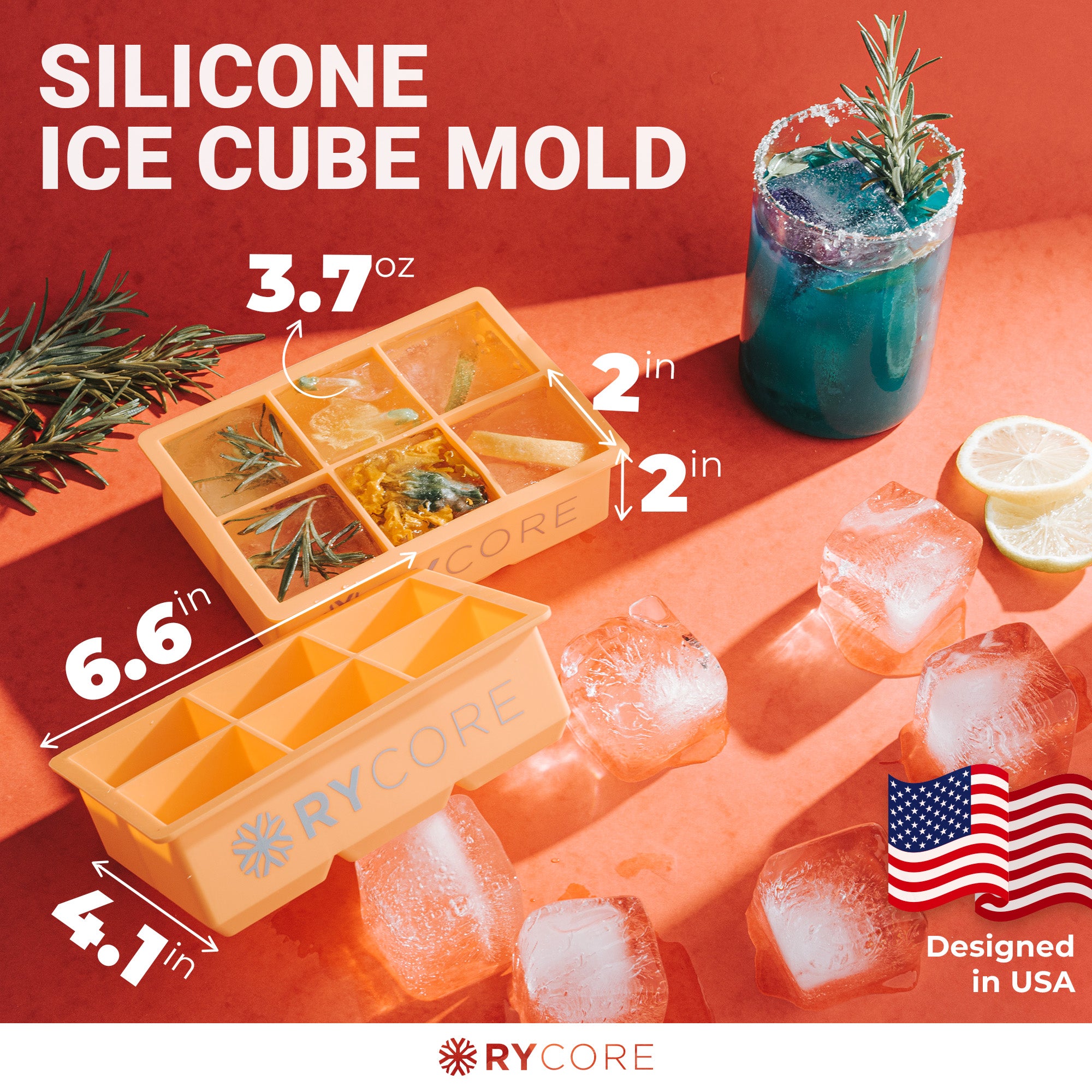 Silicone Ice Tray / Mold - 2 Cube - 6 Molds - 1 Count Box