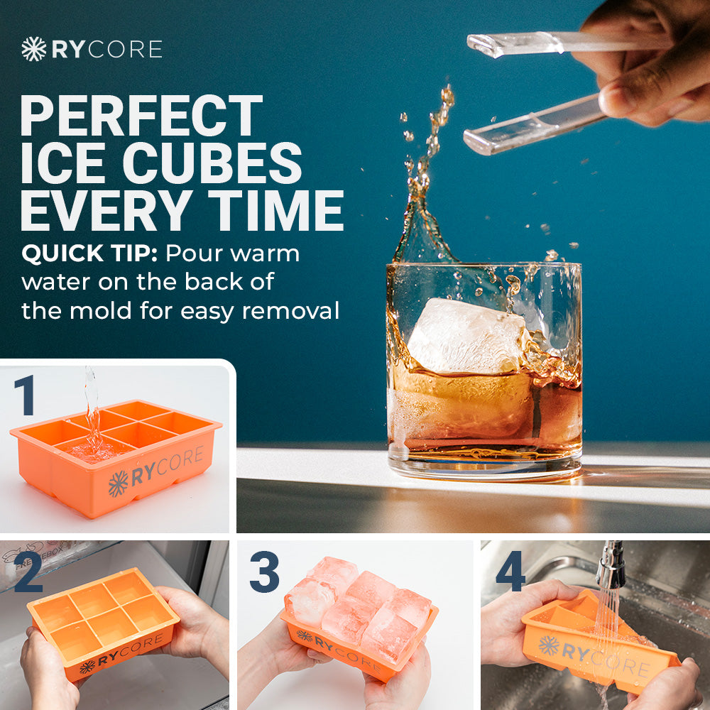 Large Ice Cube Trays for Whiskey | 2 Pack, 2" Molds | 12 Cubes, Orange