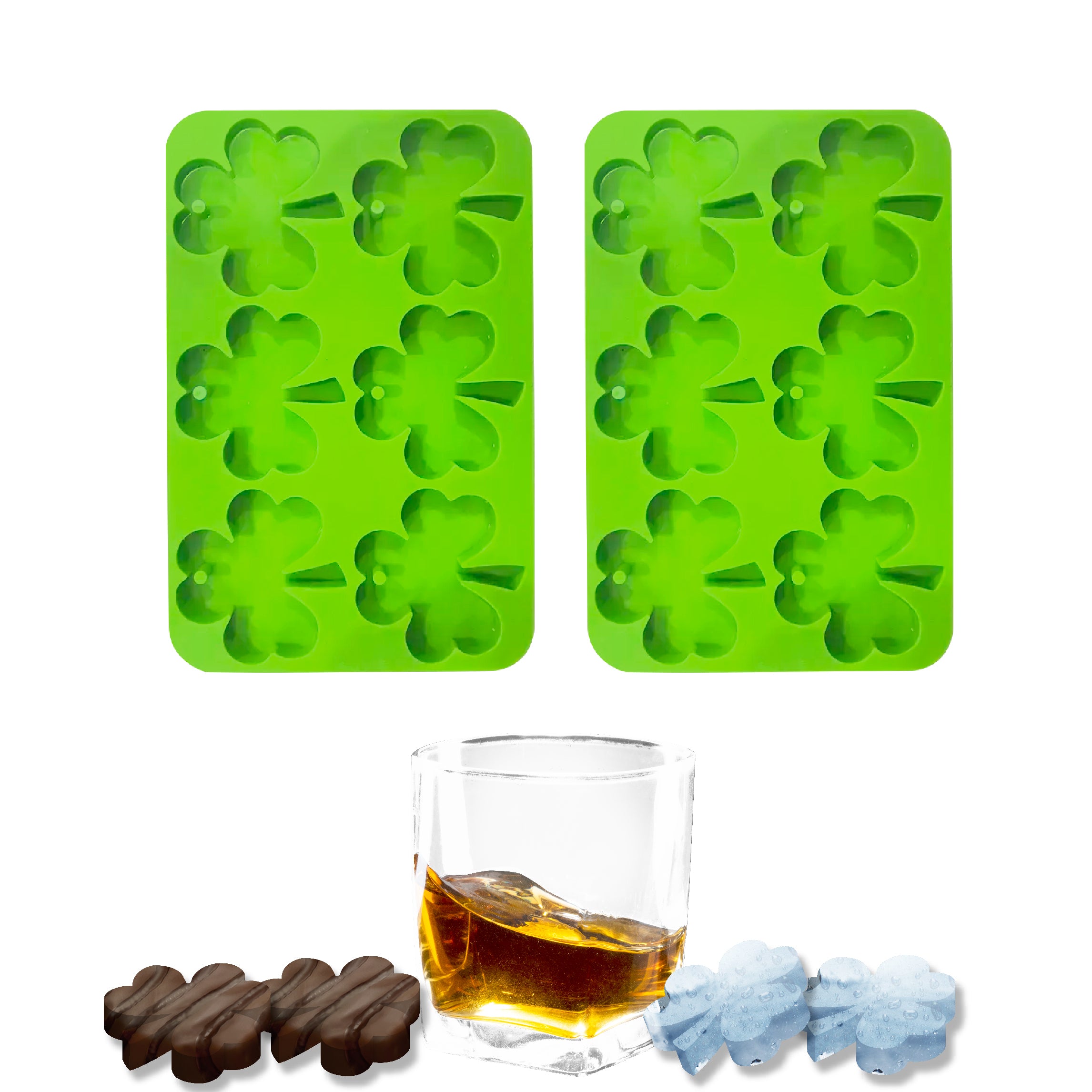 4 Pack - Silicone Shamrock Shape Mold for Ice Cubes & Candy 24 Clovers