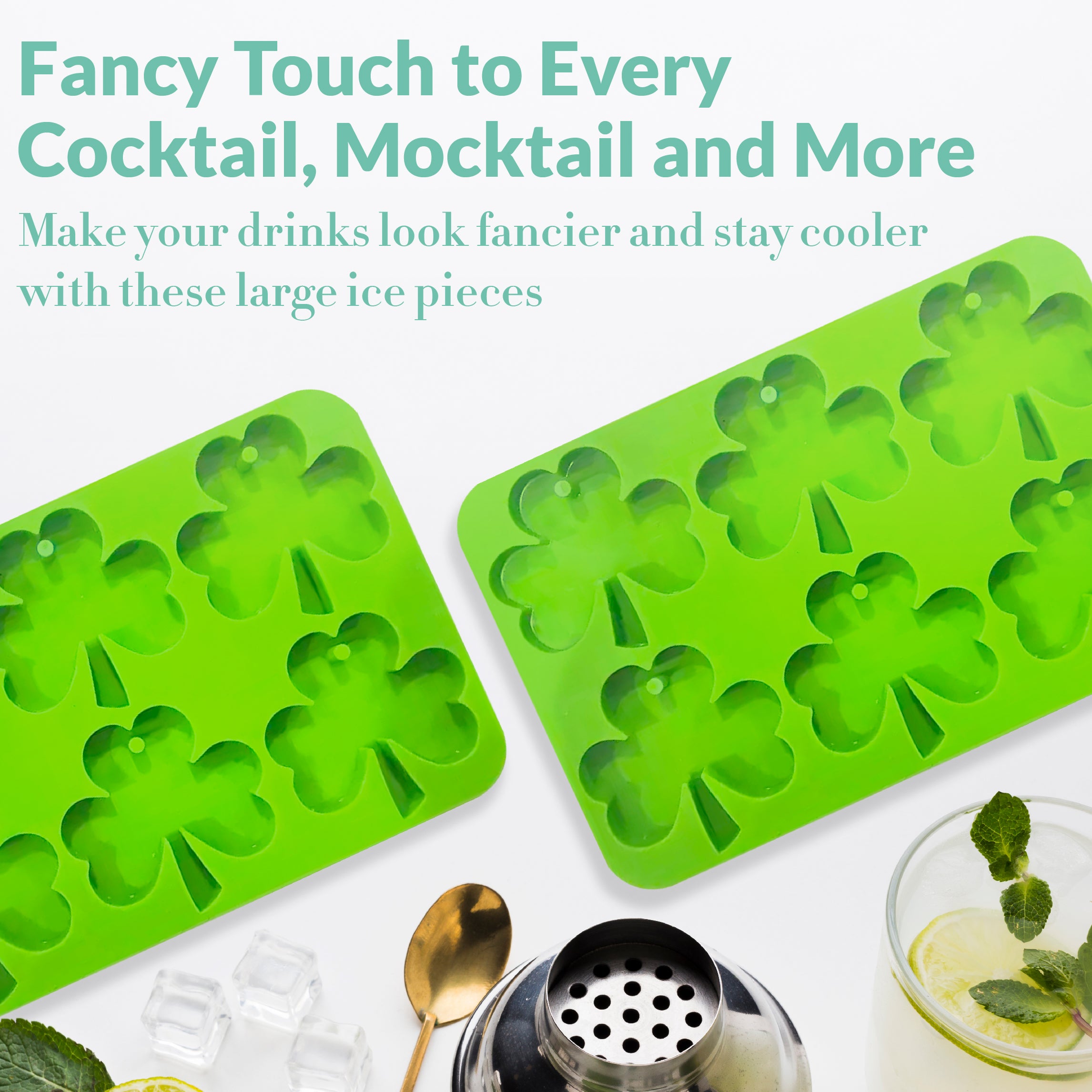 2 Pack - Silicone Shamrock Shape Mold for Ice Cubes & Candy 12 Clovers